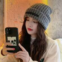 1個大頭圍灰色針織帽,女性用柔軟厚實的冬季帽,適用於秋冬季節 - 灰色 - 查看 6