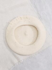 溫暖的仿珍珠貝雷帽經典八角南瓜帽,派對必備 - 白色 - 查看 4