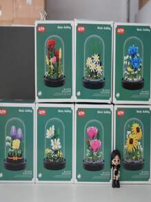 Flower Bouquet Building Kit, Various Pieces Of Flower Bouquet Building Blocks, Flowers Decorated With Eternal Roses With Dust Cover, For Mom, Her, Lover, Women Room Decoration - Red - View 6