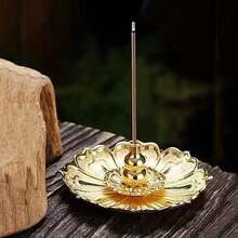 1入組金色荷花香爐套裝,包括香爐、香盤和葫蘆形架子