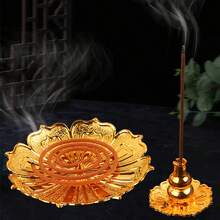 1入組金色荷花香爐套裝,包括香爐、香盤和葫蘆形架子