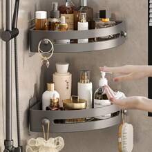 Corner Shower Shelf Bathroom Wall-Mounted 3 Layers Storage Rack No Drilling Sticker Triangle Basket For Bathroom Kitchen Storage, Silver Color, 2 Color Options - Gray color on the second floor - View 1