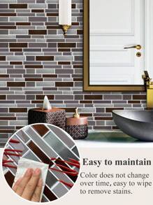 10 x 10 英寸防水纹理乙烯基 DIY 墙纸，自粘式防溅板瓷砖，不对称砖贴在瓷砖上，适用于家居装饰 - 彩色 - 查看 4