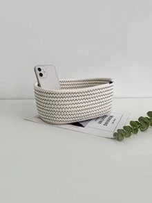 1/2 Giỏ đựng đồ đan thủ công bằng dây thừng, Thùng đựng đồ đa năng, Hộp đựng đồ chơi và mỹ phẩm, Giỏ đựng đồ có thể gấp gọn, Hộp đựng đồ lộn xộn trên bàn làm việc, Thích hợp cho phòng tắm, bàn làm việc, phòng ngủ, phòng khách, trang trí nhà cửa - Đen và trắng - Xem 6