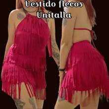 Vestido flecos unitalla vestido color rojo - Rojo - Ver 2