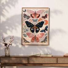 1pc Boho Butterfly Floral Butterfly Poster Print Retro Aesthetic Art Canvas Painting Wall Picture Modern Home Decoration,Unframed
