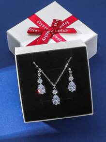 3 件/套简约优雅的魅力，前瞻性的奢华华丽风格，闪亮的锆石水滴和圆形吊坠耳环，黄铜链式吊坠项链，时尚优雅的珠宝套装，适合女孩和女士，适合毕业典礼、节日、海滩派对、聚会、宴会、婚礼、新娘、伴娘、最好的朋友、女朋友、生日、求婚、教师节、母亲节、情人节、女神节，配有精致的蝴蝶结礼品盒、礼物/礼物、妈妈、母亲、母亲节、礼物 - 銀色 - 查看 5