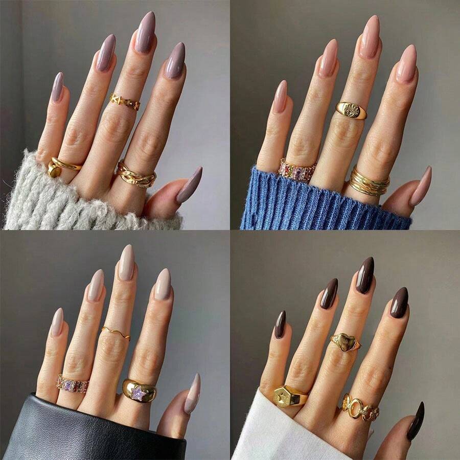 96入組中等大小的杏仁形假指甲,採用光澤面處理的秋冬純色款式,適用於女性美甲裝飾和diy藝術 - 彩色 - 查看 1