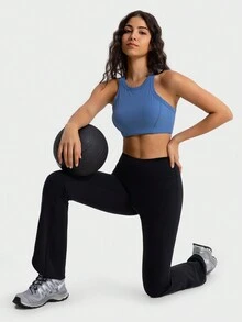 女士肚子寬鬆腰闊腿褲/健身瑜伽運動休閒設計 - 黑色 - 查看 6