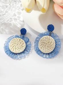 1對波西米亞風格手工向日葵&編織竹藤耳環,適合女性的日常配飾珠寶 - D - 查看 9