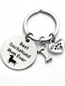 1枚不鏽鋼鑰匙扣,女性最佳腊腸狗媽媽,骨頭和心形吊墜有趣的狗愛好者禮物 - 銀色 - 查看 2