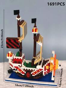 Diy航海船積木玩具組海盜船冒險創意船海島風暴船三維拼裝益智玩具收藏模型最佳生日禮物聖誕禮物一件 - 彩色 - 查看 8