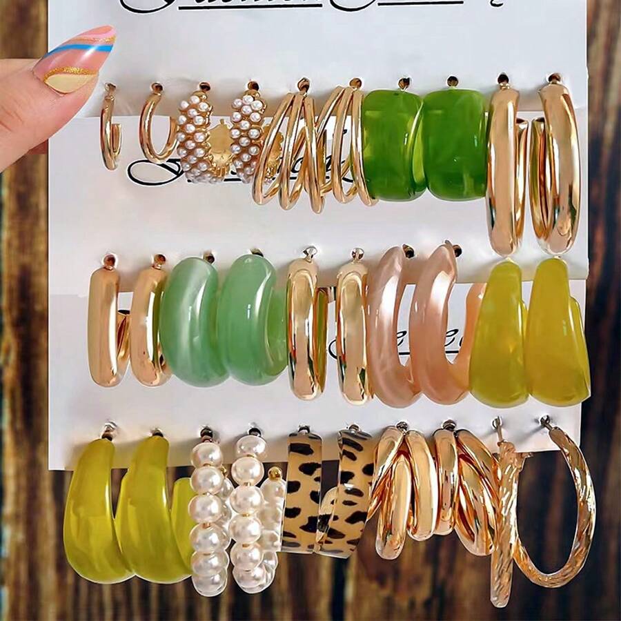 15pairs C-shaped Hoop Earrings Set - Minimalist Style Elegant Fashionable Women's Gift - Multicolor - View 1