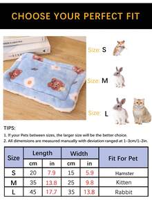 1入組卡通印花法蘭絨寵物墊，內裡隨機配色，加厚兔足墊可為小型寵物保暖和防風，適用於秋冬季節 - 藍色 - 查看 7