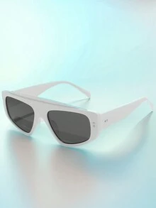 1 件裝女士超大白色塑膠框時尚百搭太陽眼鏡,適合日常、聚會、度假使用,附眼鏡盒