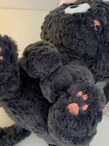 1 件时尚可爱秋冬毛绒纯色大眼猫形拉链可调节肩带儿童背包适合孩子度假旅行 - 深灰色 - 查看 7