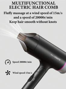 Crasts Md-15可折疊高功率風筒帶集中器,3種溫度設定冷熱風,低噪音,適用於家用和沙龍,12m/s,1600w,17000轉,黑色