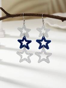 Acrylic  Football Soccer Rugby Star Heart Stud Set Game Day Earrings for Women - Blue and White - View 8
