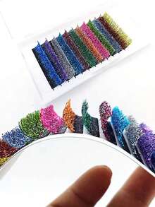 1盒閃閃發亮密集編排混色假睫毛,派對閃亮睫毛,10-15mm - 彩色 - 查看 2