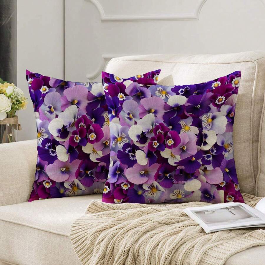 2pcs Romantic Smoky Purple Decorative Pillow Covers With Purple Background For Home Decor, Bedroom, Sofa Cushion Cover (Pillow Core Not Included) - Violet Purple - View 1