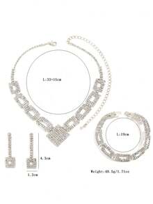 4入組高端鑲鑽裝飾珠寶套裝,包括項鍊、耳環、手鐲,適用於晚禮服 - 銀色 - 查看 3