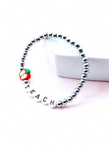 Vòng Tay Đính Hạt Onyx Đen Với Chi Tiết Chữ Apple & DẠY Cho Quà Tặng Của Giáo Viên - Bạc - Xem 6