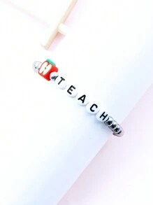 Vòng Tay Đính Hạt Onyx Đen Với Chi Tiết Chữ Apple & DẠY Cho Quà Tặng Của Giáo Viên - Bạc - Xem 3