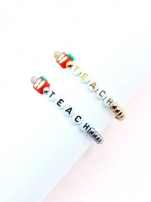 Vòng Tay Đính Hạt Onyx Đen Với Chi Tiết Chữ Apple & DẠY Cho Quà Tặng Của Giáo Viên - Bạc - Xem 1