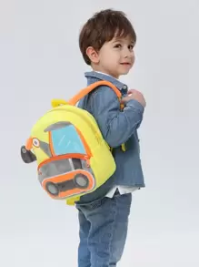 1pc Boys' & Girls' Plush Material Construction Truck Excavator Shaped Backpack, Suitable For Daily Use In All Seasons - Yellow - View 4