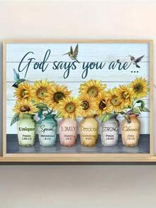 SURELIFE 1件鄉村風格裝飾品,上面寫著”說你是...“,提供靈感的畫作,準備掛起的蜂鳥向日葵牆面藝術品,適用於辦公室、客廳、家庭激勵畫布印花品 - 芥末黃 - 查看 5