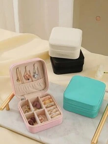 1個時尚便攜式pu皮質珠寶收納盒,適合存放耳環,項鍊,戒指等,很適合旅行和送禮,迷你而精美的設計 - 黑色 - 查看 7