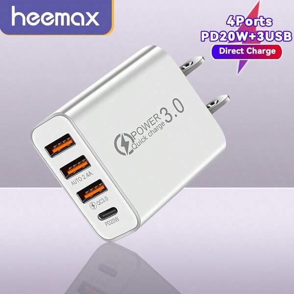 USB C Wall Charger, 4-Port Fast Charging Block USB C Charger Dual Port PD+QC Wall Plug Multiport Type C Charger Block Compatible With IPhone  14 13 12 11 Pro Max XS XR 8, Compatible With IPad, Compatible With Samsung Phone, (White)