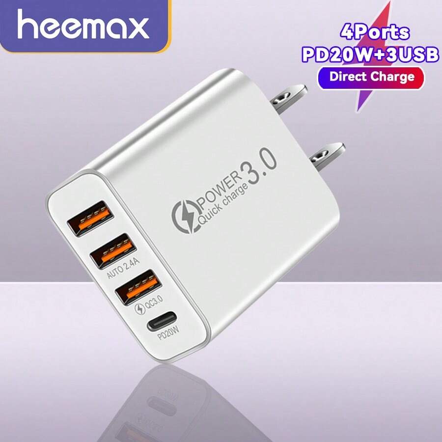 USB C Wall Charger, 4-Port Fast Charging Block USB C Charger Dual Port PD+QC Wall Plug Multiport Type C Charger Block Compatible With IPhone  14 13 12 11 Pro Max XS XR 8, Compatible With IPad, Compatible With Samsung Phone, (White)