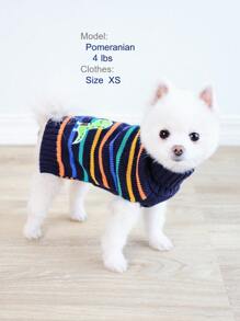 寵物狗貓衣服狗狗毛衣柔軟加厚保暖幼犬條紋恐龍冬季幼犬毛衣 - 彩色 - 查看 3
