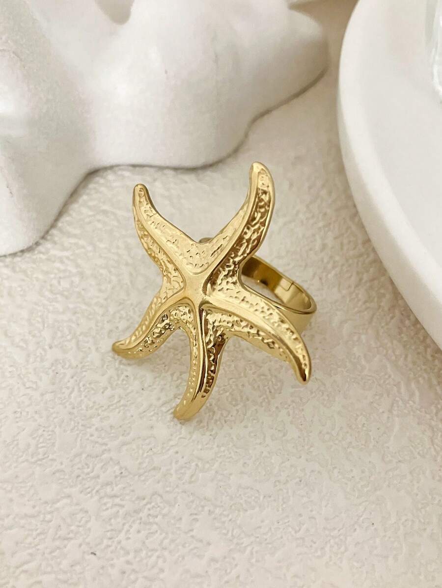Mazuer 1 件金色复古法国经典不锈钢夸张时尚古董风格海星设计戒指，适合女士，适合毕业、感恩节、万圣节、教师节、返校、国庆节、礼物、派对、日常通勤、度假、朋友、珠宝