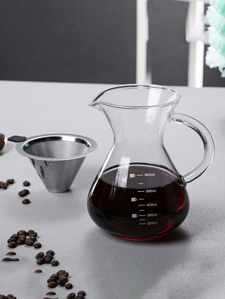1pc Glass Coffee Pot With Scale Markings, Share Pot, DripStyle And