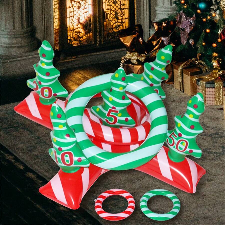 5 piezas/Set Juego de lanzamiento de aros inflables rojos y verdes en forma de cruz para fiesta de Año Nuevo, juguete de juego interactivo de material de PVC, juegos de fiesta de adultos adecuados para Halloween/Navidad/Acción de Gracias - Multicolor - Ver 1