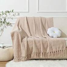 Beige Throw Blanket for Couch Knitted Beige Blanket for Bed Neut... - Multicolor - View 2