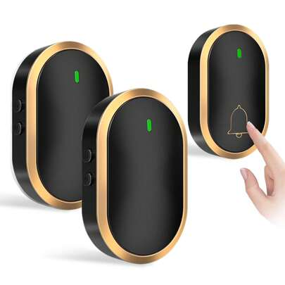 Timbre Inalámbrico para Puerta,Timbre Inalámbrico Impermeable con 1 Transmisor y 2 Receptor,Timbres para Puertas Volumen Ajustable Alcance a 300m,Timbre para Casa,Oficina,Hotel (1 Sensor+2 Receiver)