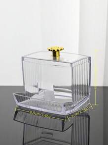 1pc Dispenser For Swab, Clear Plastic Apothecary Jar, Bathroom Canister Storage Box, Vanity Makeup Organizer With Lids Home Bathroom Decor Bathroom Organizer Fall Decor Makeup Organizer Back To School - Transparent - View 3