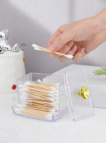 1pc Dispenser For Swab, Clear Plastic Apothecary Jar, Bathroom Canister Storage Box, Vanity Makeup Organizer With Lids Home Bathroom Decor Bathroom Organizer Fall Decor Makeup Organizer Back To School - Transparent - View 5