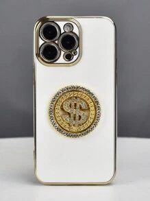1个美元图案电镀水钻装饰旋转支架手机壳，带隐藏式手柄和防震设计，兼容系列，包括 7/8/11/12/13/14/15/X/Xr/Xs/Plus/Pro/Pro Max/SE2/Mini，颜色可选紫色/黑色/白色/蓝色/绿色/粉色，国际版，非国内版。 - 白色 - 查看 4