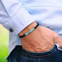 1條極簡風格4mm灰色珠子手鍊，男女皆宜的黑瑪瑙小石手鍊，冥想瑜伽串珠手鍊，情侶手鍊 - 查看 3