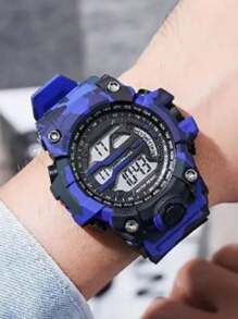 Heavy Duty Waterproof Digital Watch For Men, With Light Camouflage Various Colors - Blue - View 1