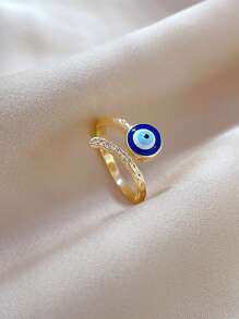 1 pieza Anillo abierto con ojo maligno brillante para estilo personal