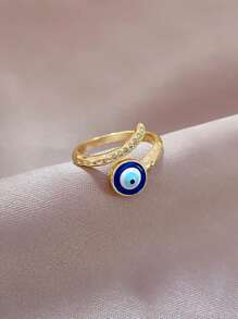 1 pieza Anillo abierto con ojo maligno brillante para estilo personal