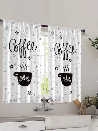 2pcs New Kitchenware Pattern Digital Printing Decoration Rod Small Curtain Kitchen Curtain