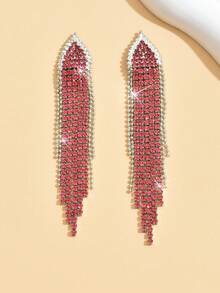 1對魅力四射鋅合金水鑽流蘇耳墜適合女士日常裝飾 - 金色 - 查看 16