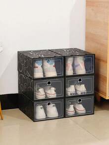 Set de 6 Cajas Organizadoras de Zapatos Apilables - Mueble para Zapatos, Hogar, Cajas de Plástico, Mueble, Organizador de Plástico, Muebles para Ropa y Organizador Cajones, Ideal para Ahorrar Espacio - Negro - Ver 7