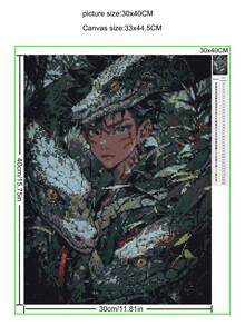 1套diy鑽石畫,亞克力材質,卡通男孩和蛇圖案,適用於家庭裝飾 - 棕色 - 查看 2